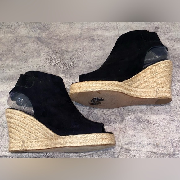 WORN 2x Elyse Walker Soft Suede Wedges Heels Espadrille Peep Toe 8.5 38.5 Italy - Picture 5 of 9